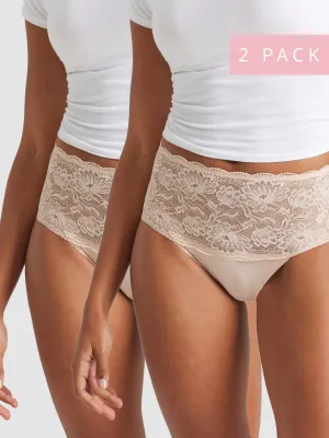 2 Pack Daily Essentials Cotton & Floral Lace Full Brief (465N)