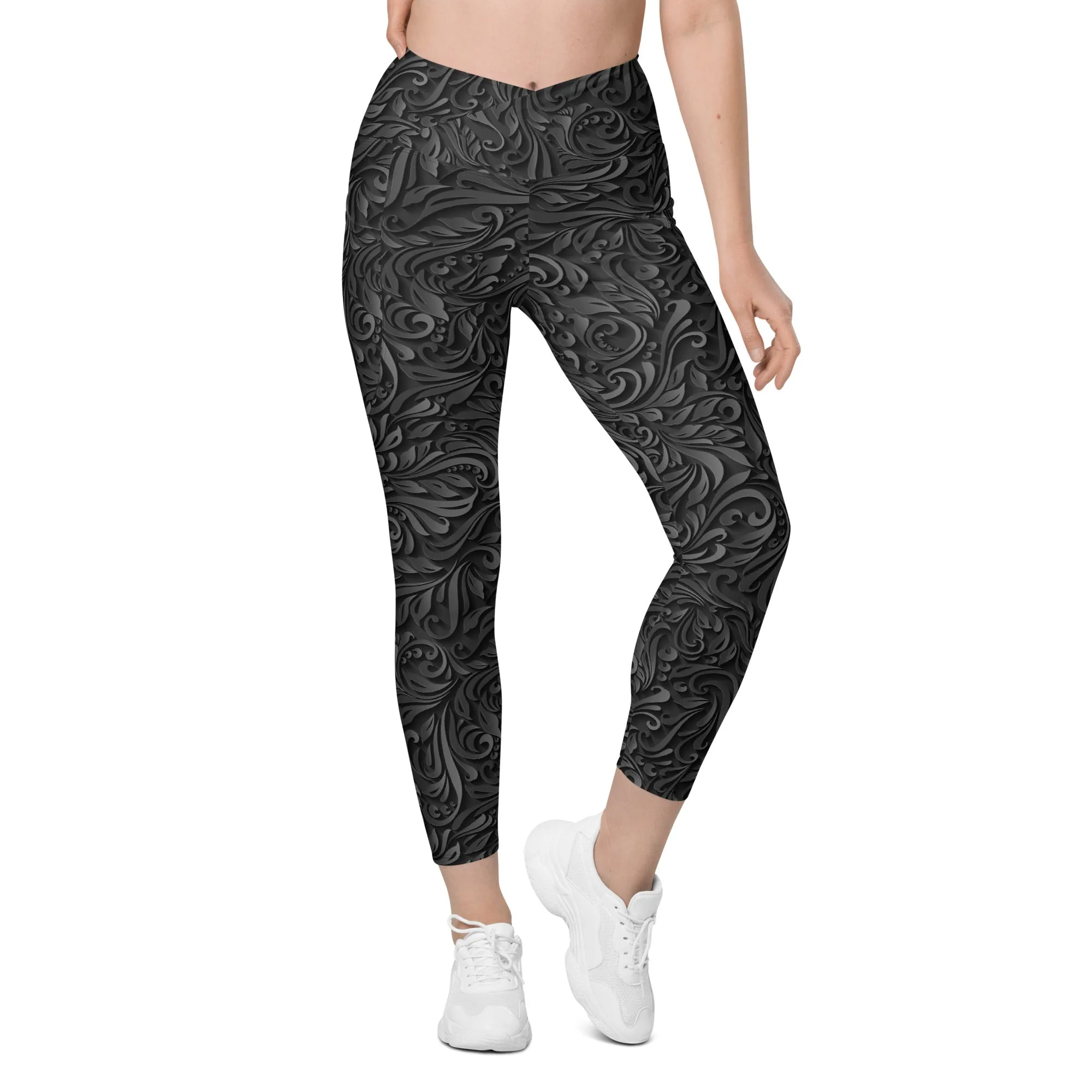 3D Art Deco Crossover Leggings With Pockets