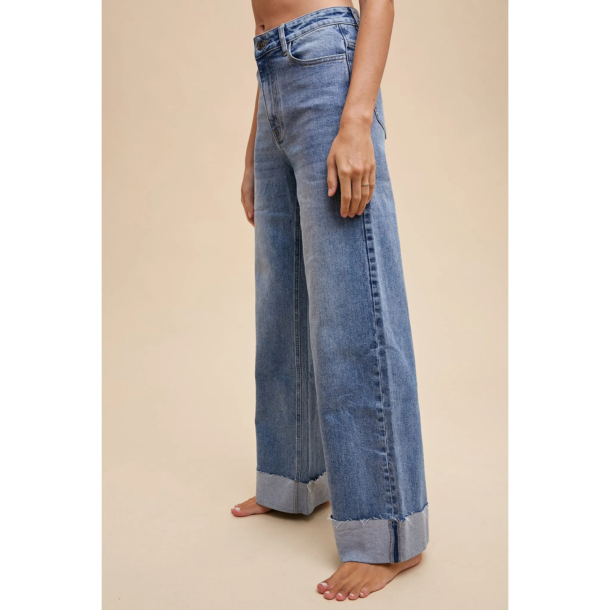 90's Stretch Cuffed High Rise Straight Jeans