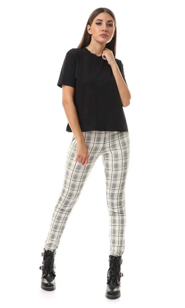 93130 Tartan Fashionable Legging - Off White & Black