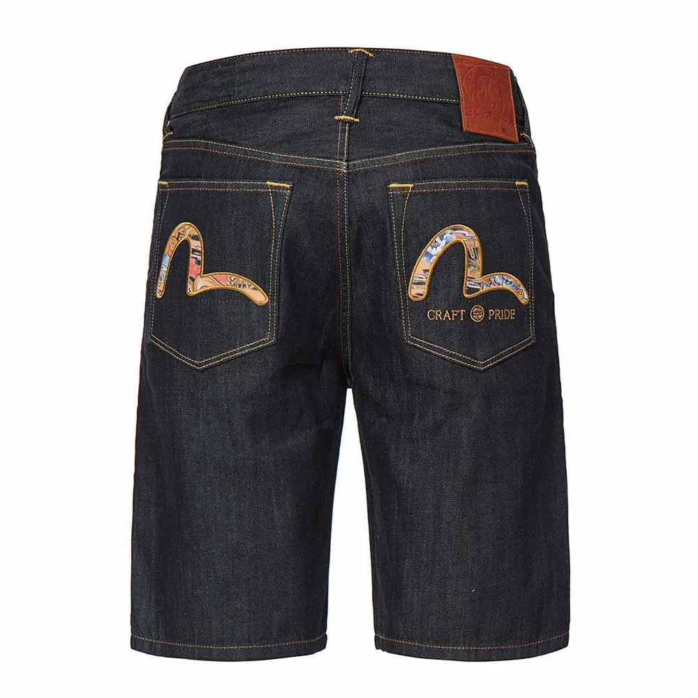 ALLOVER SEAGULL EMBROIDERED POCKET DENIM SHORTS