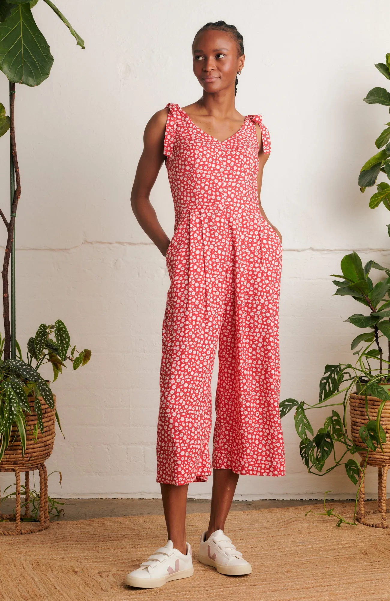 Anna Red Ditsy Daisy Jumpsuit