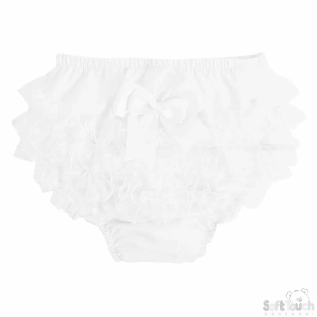 Baby Girls White Spotted Frilly Pants