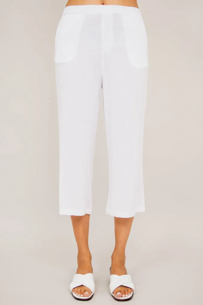 Bella Capri Pant, White, Linen Bamboo