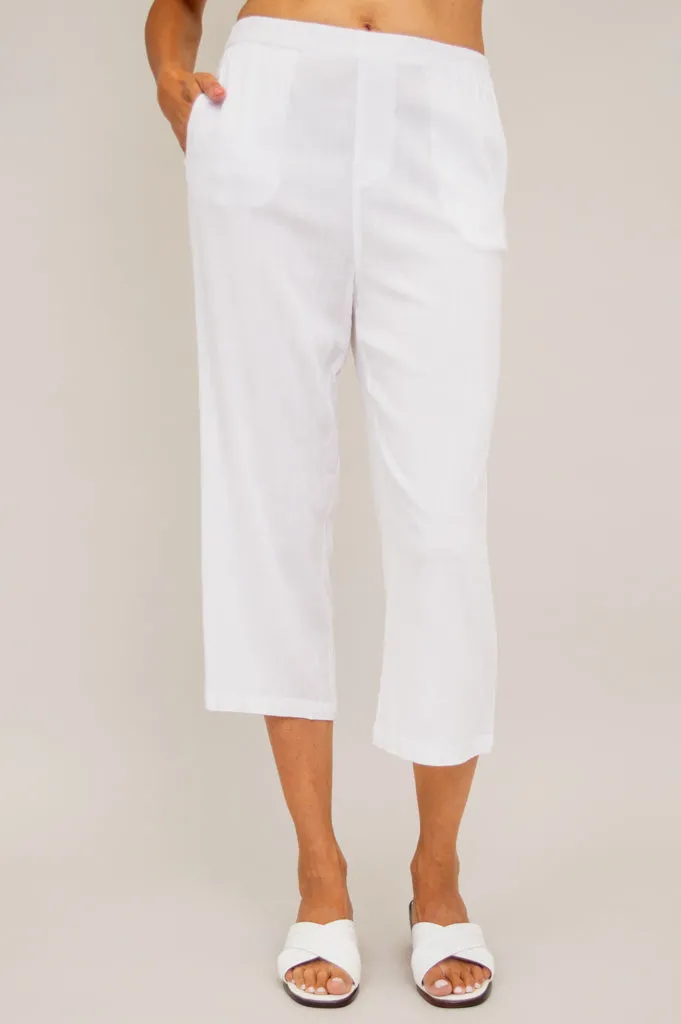 Bella Capri Pant, White, Linen Bamboo