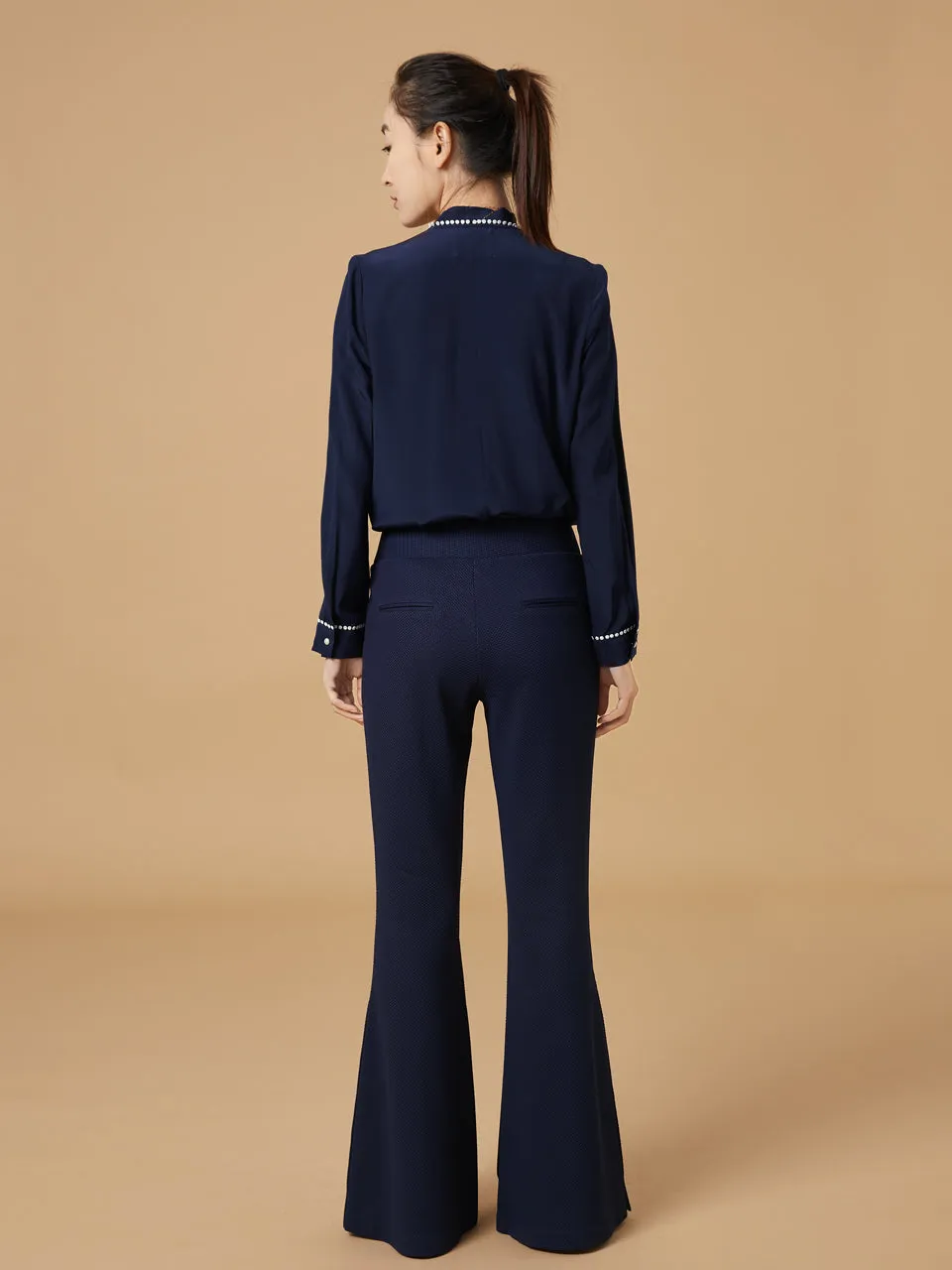 Best Seller! Modern Navy Flare Leg Pull On Button Pants