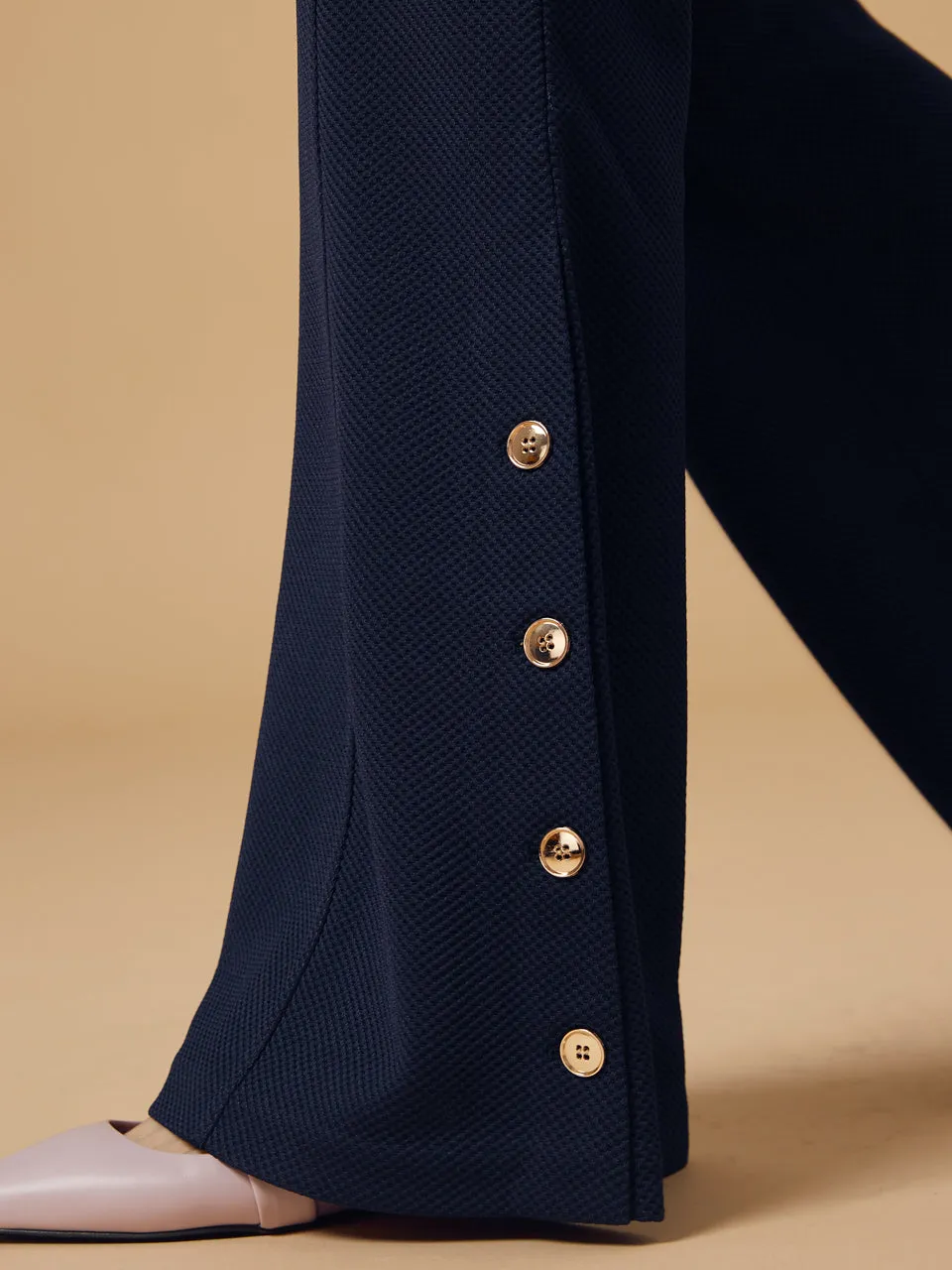 Best Seller! Modern Navy Flare Leg Pull On Button Pants