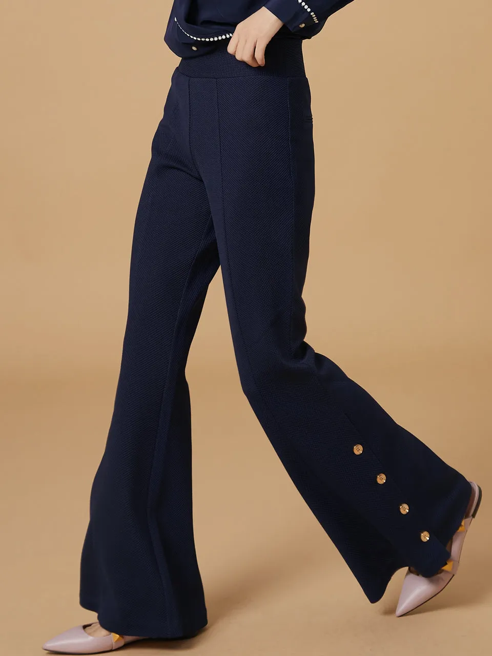 Best Seller! Modern Navy Flare Leg Pull On Button Pants