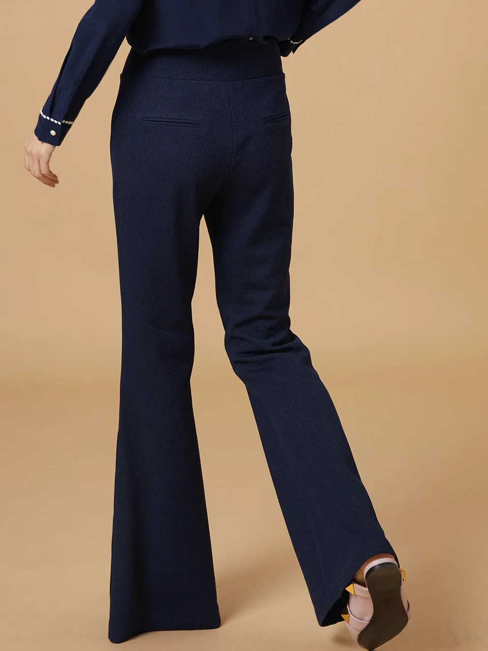 Best Seller! Modern Navy Flare Leg Pull On Button Pants