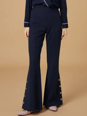 Best Seller! Modern Navy Flare Leg Pull On Button Pants