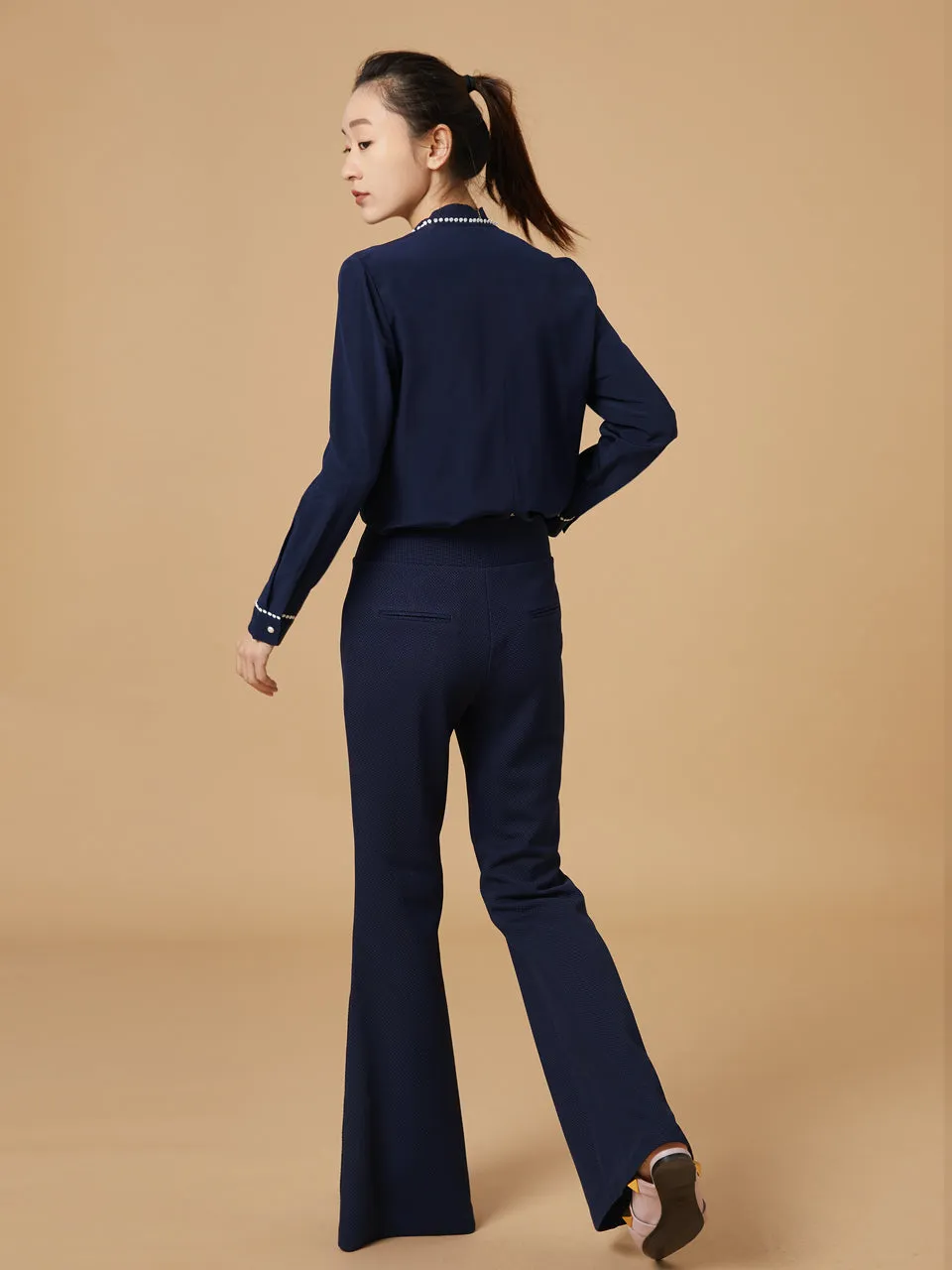 Best Seller! Modern Navy Flare Leg Pull On Button Pants