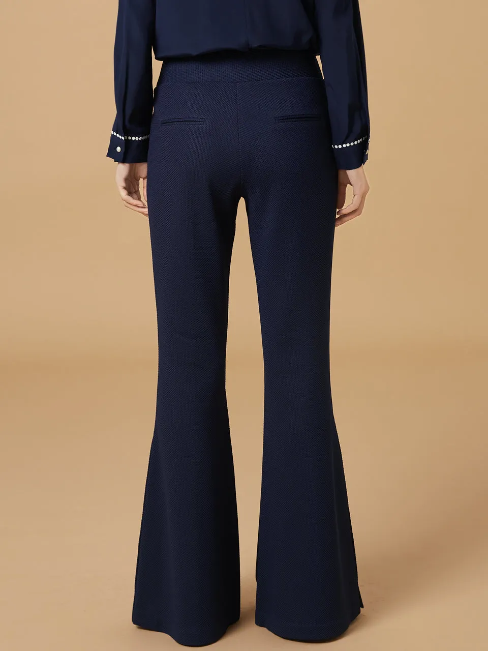 Best Seller! Modern Navy Flare Leg Pull On Button Pants