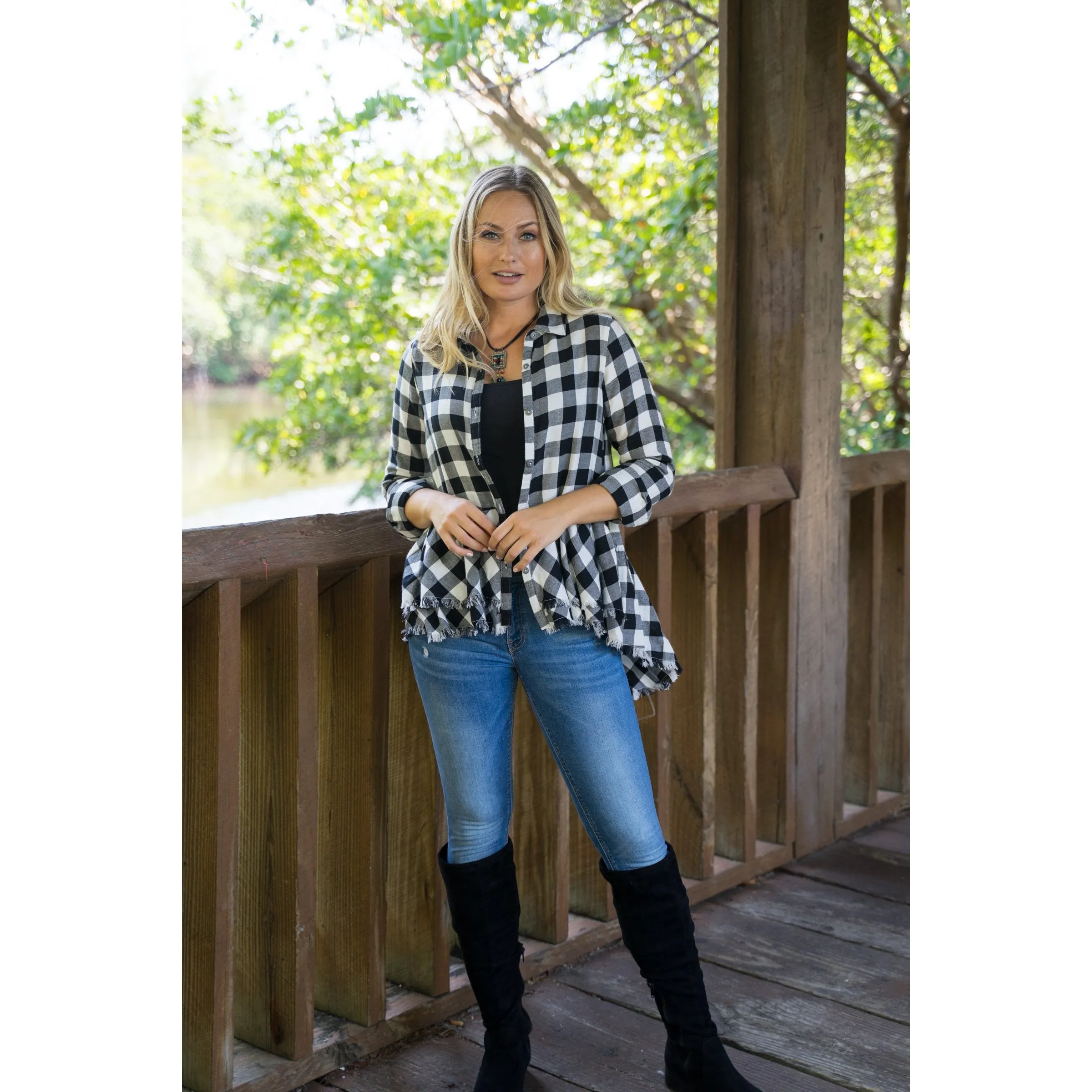 Black and white Plaid Hi-Low Tunic