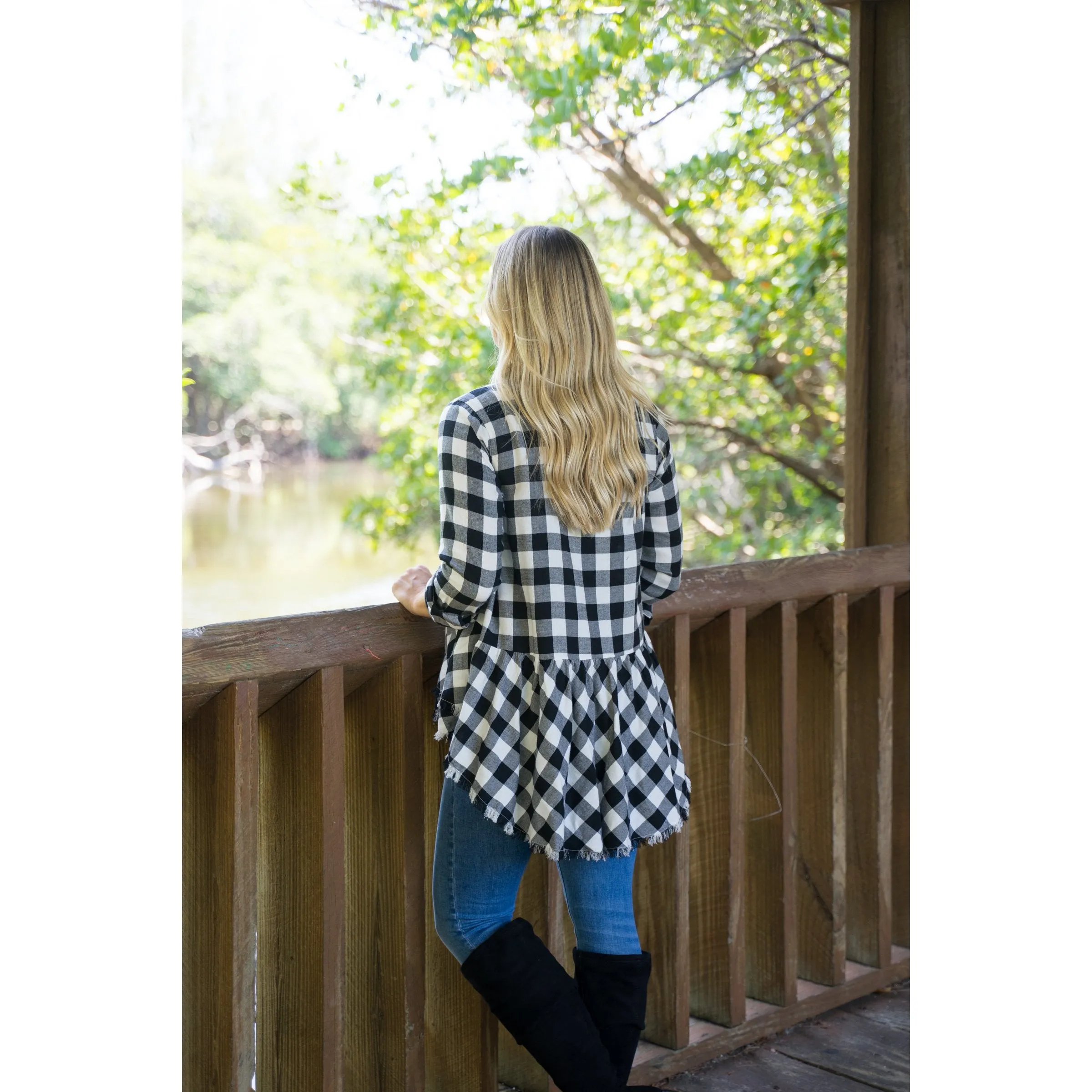 Black and white Plaid Hi-Low Tunic