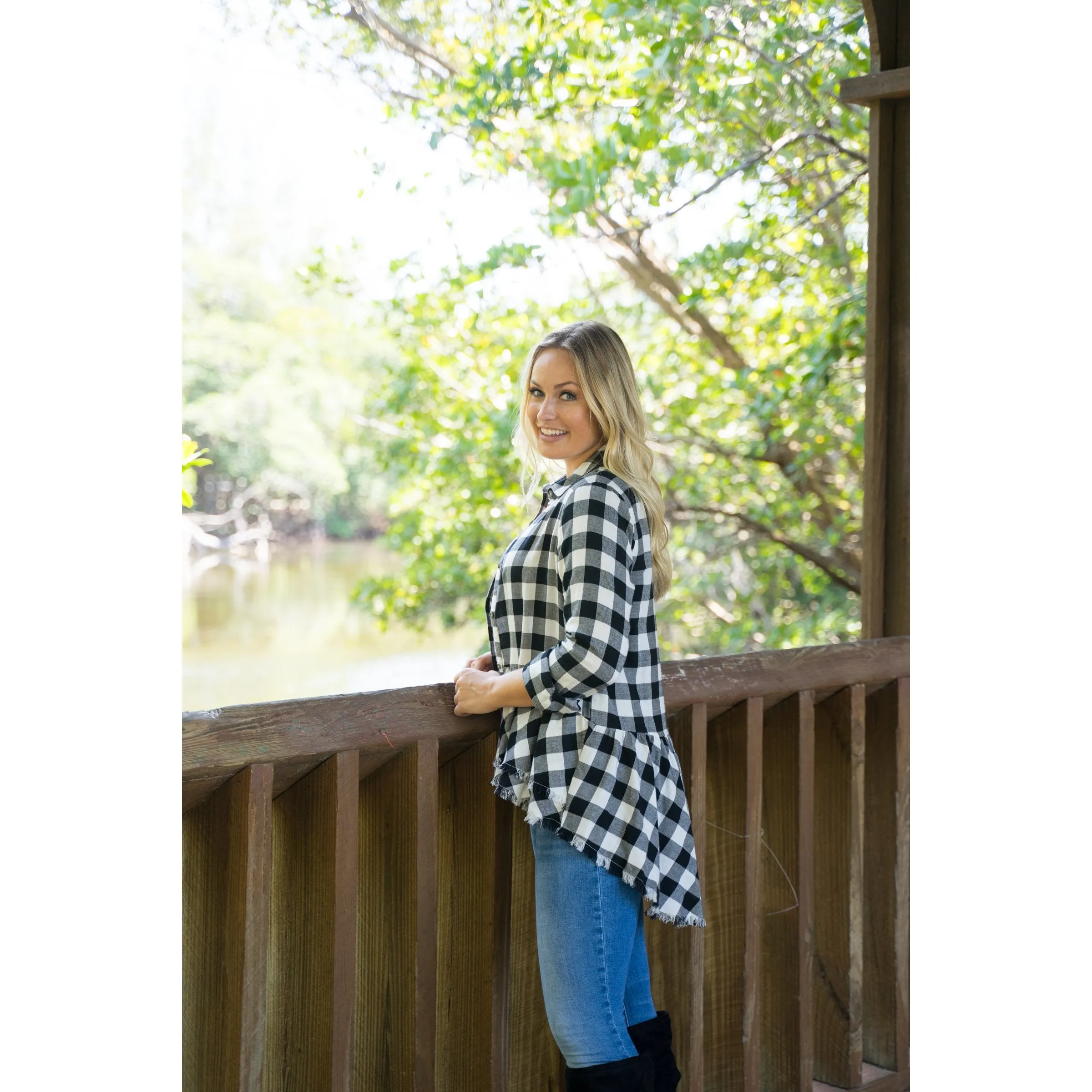 Black and white Plaid Hi-Low Tunic