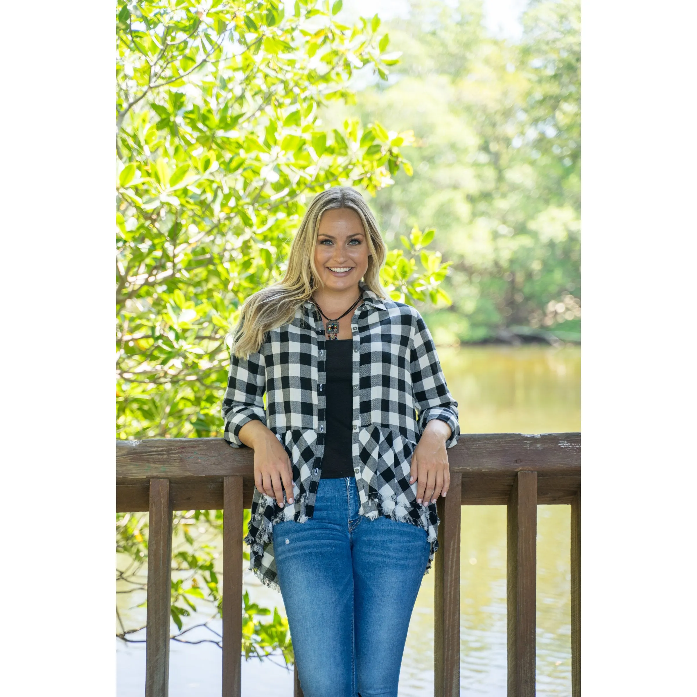 Black and white Plaid Hi-Low Tunic