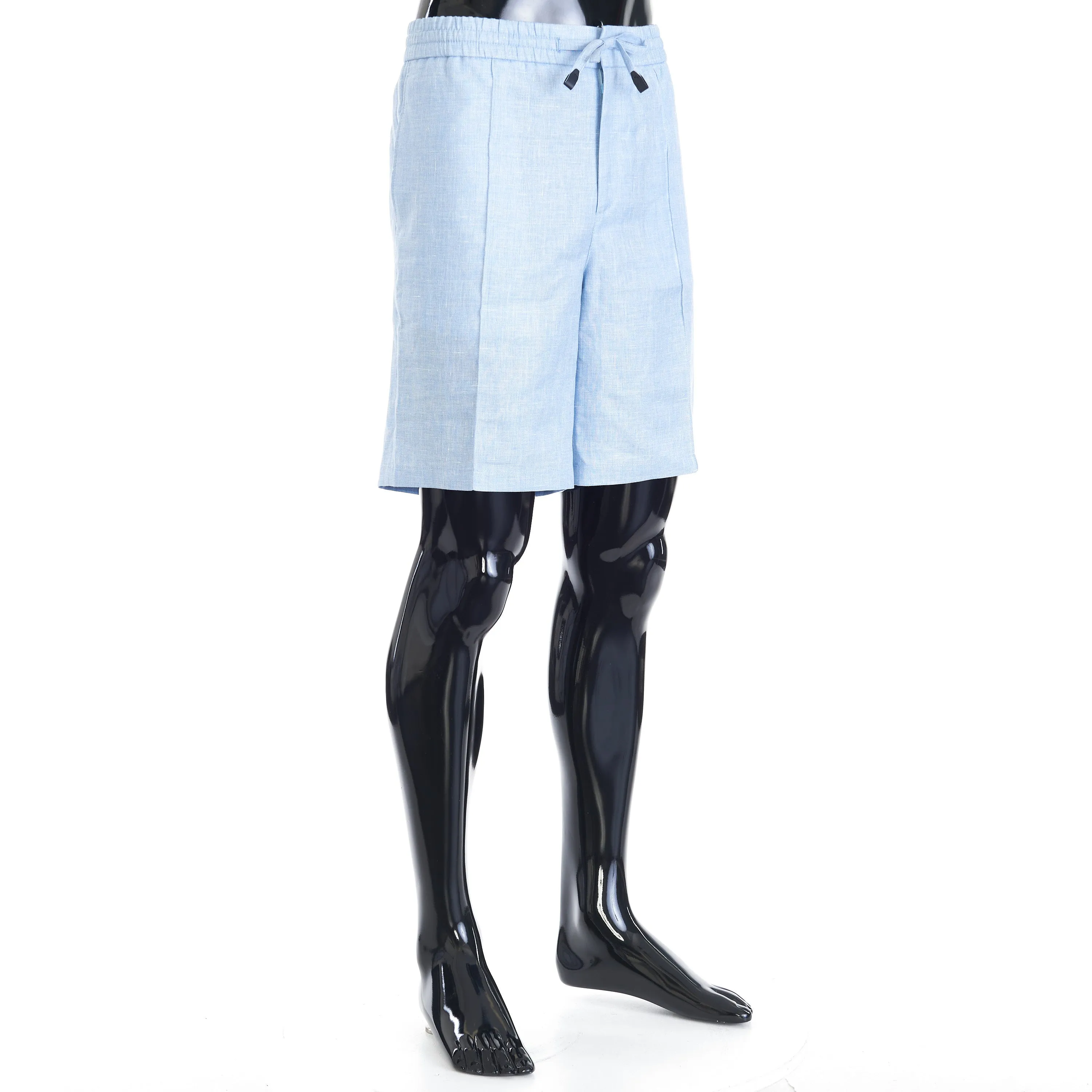 Blue Sidney Bermuda Trousers Shorts - Linen, Wool & Silk Blend