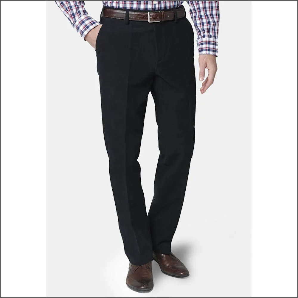 Brook Taverner Navy Kerswell Moleskin Trousers-