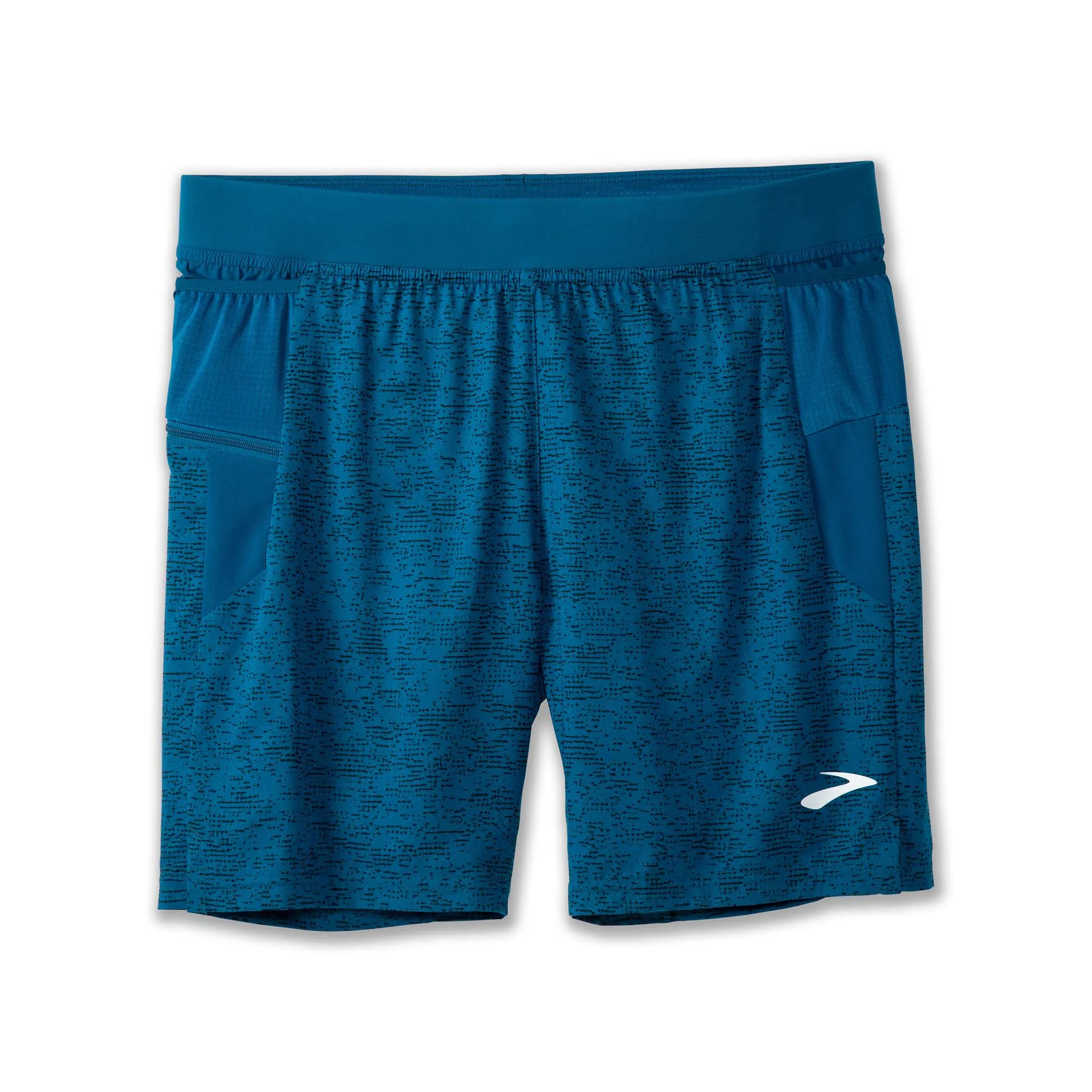 Brooks | Men's Sherpa 7" 2-in-1 Shorts - Dark Ocean Terrain Print