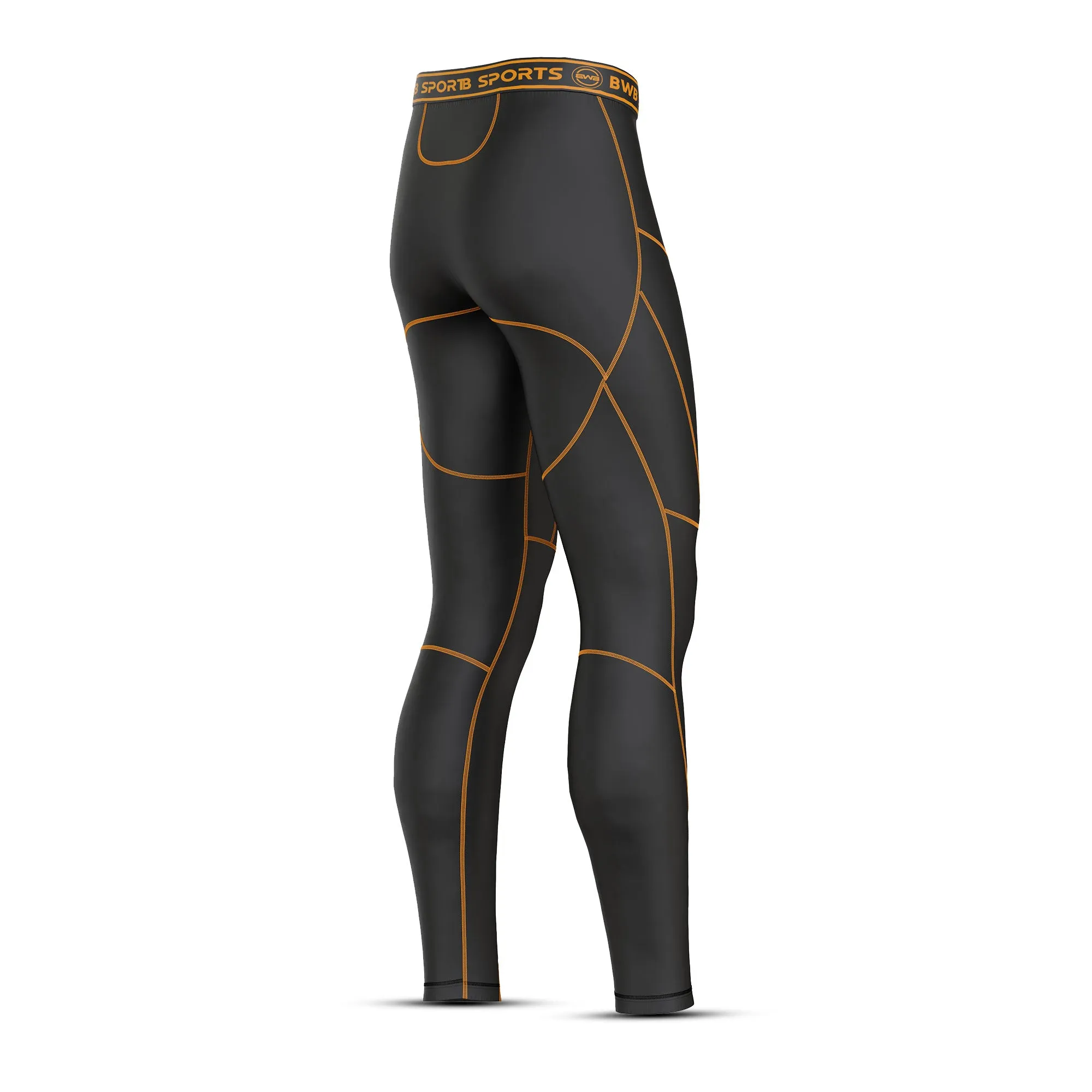 BWB Men's Black & Orange Baselayer Compression Leggings