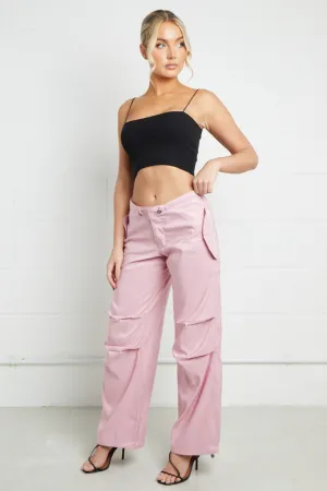 CARGO BAGGY TECH PANT TROUSER-BABY PINK