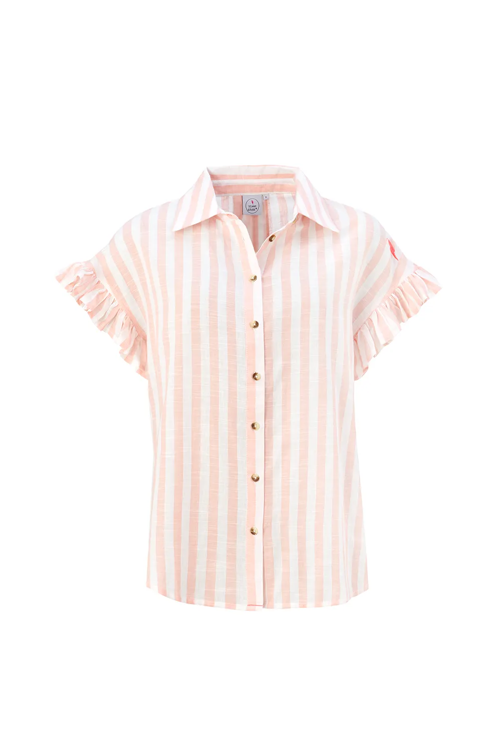 Coral and White Stripe Frill Sleeve Shirt