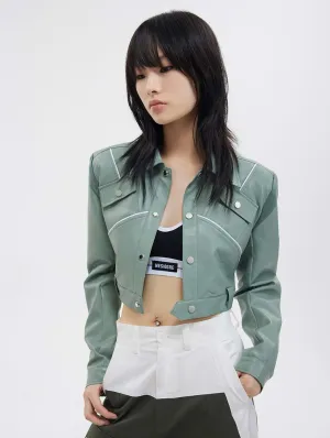 Cropped Faux Leather Jacket with Pockets