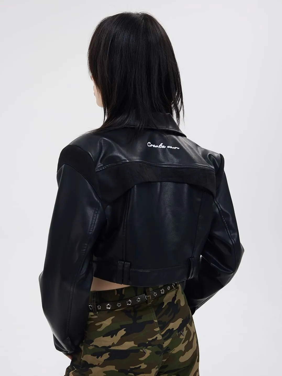 Cropped Faux Leather Jacket with Pockets