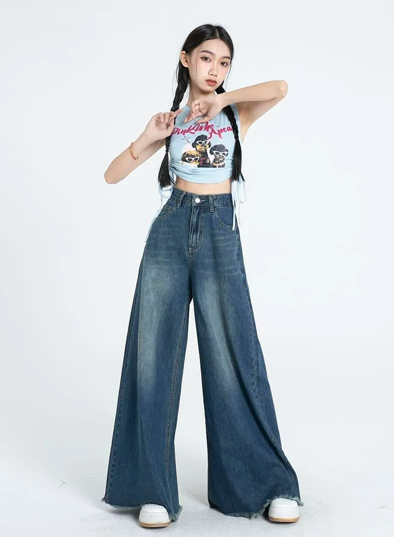 Distressed Hem Extra Wide Leg Jeans