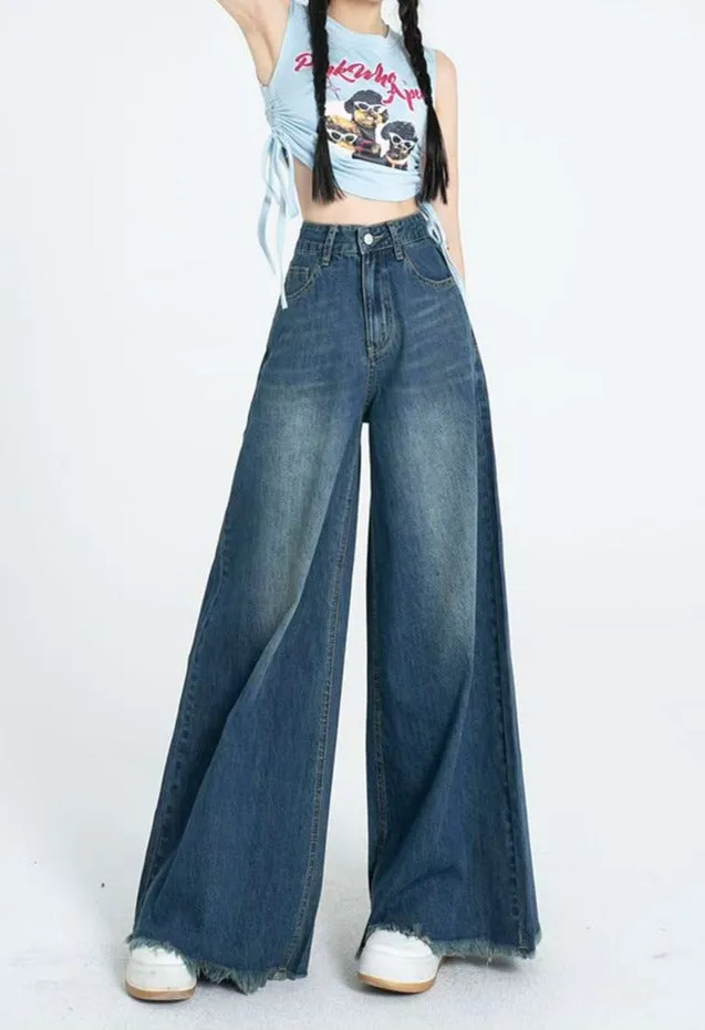 Distressed Hem Extra Wide Leg Jeans