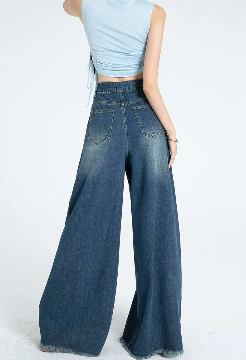 Distressed Hem Extra Wide Leg Jeans