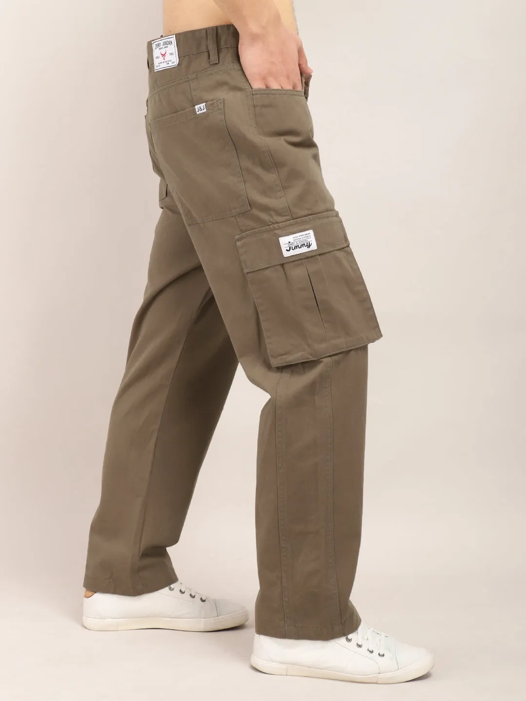 Drippy Brown Cotton Twill Plus Size Cargo