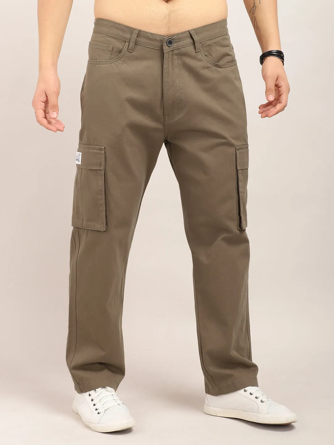 Drippy Brown Cotton Twill Plus Size Cargo