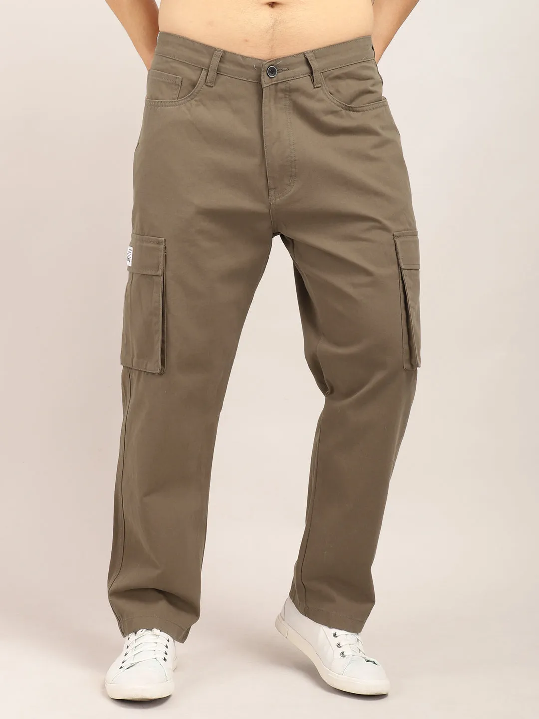 Drippy Brown Cotton Twill Plus Size Cargo