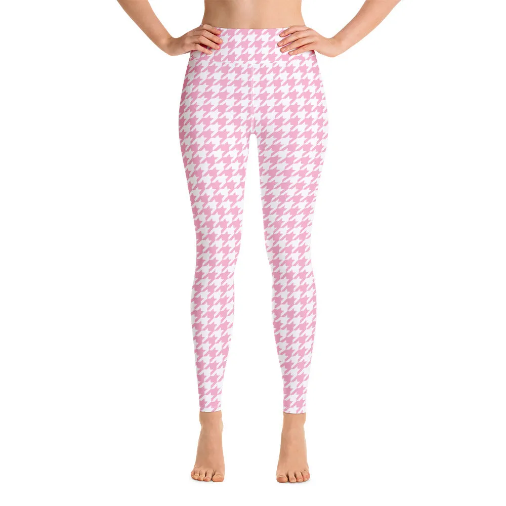 ELEVATED ESSENTIALS, BOOTY BOOSTING HIGH WAISTBAND LEGGING PINK WHITE HOUNDSTOOTH