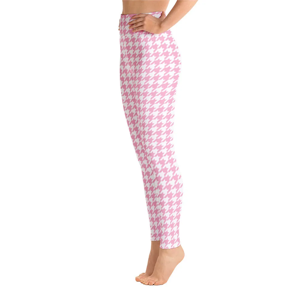 ELEVATED ESSENTIALS, BOOTY BOOSTING HIGH WAISTBAND LEGGING PINK WHITE HOUNDSTOOTH