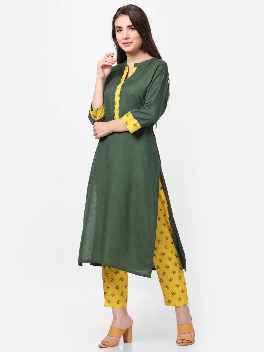 Green Solid Kurta With Trouser