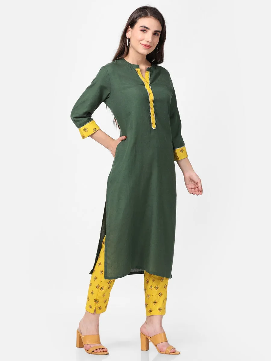 Green Solid Kurta With Trouser