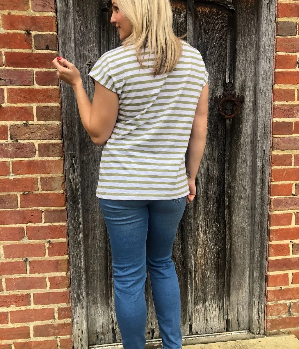 Green Striped Cotton V Neck Top 6