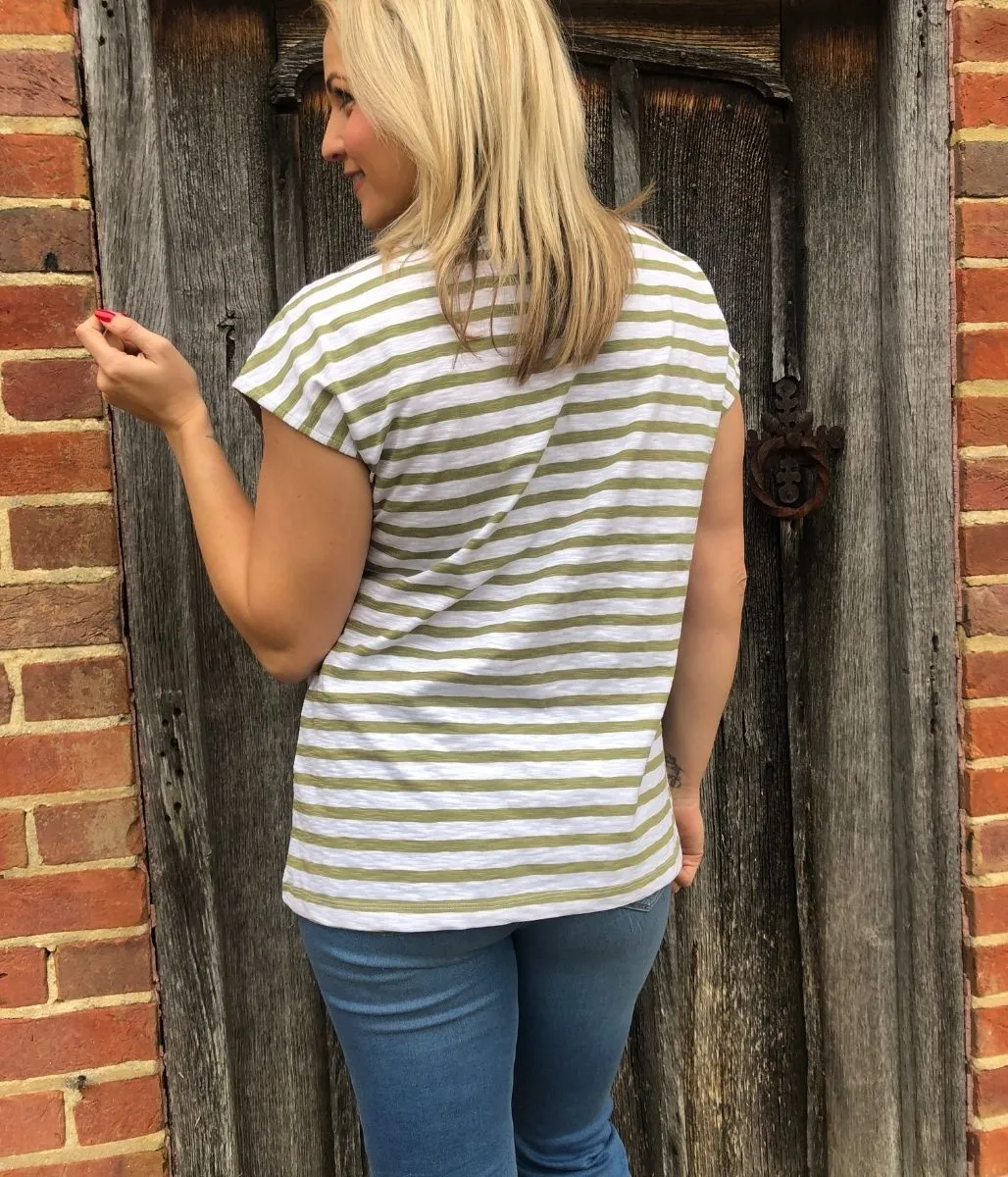 Green Striped Cotton V Neck Top 6