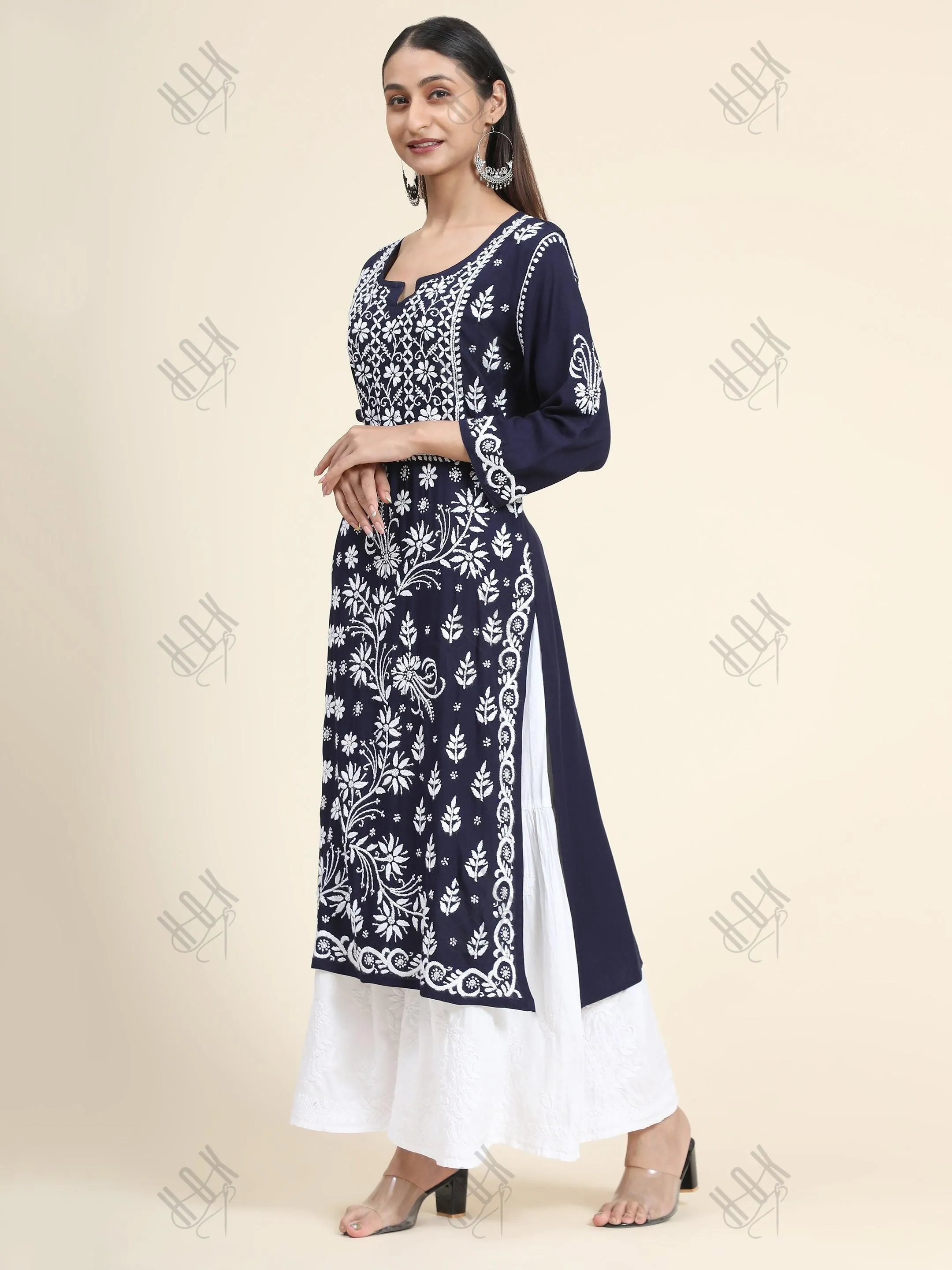 HOK Chikankari Stylish Kurti Dark Blue