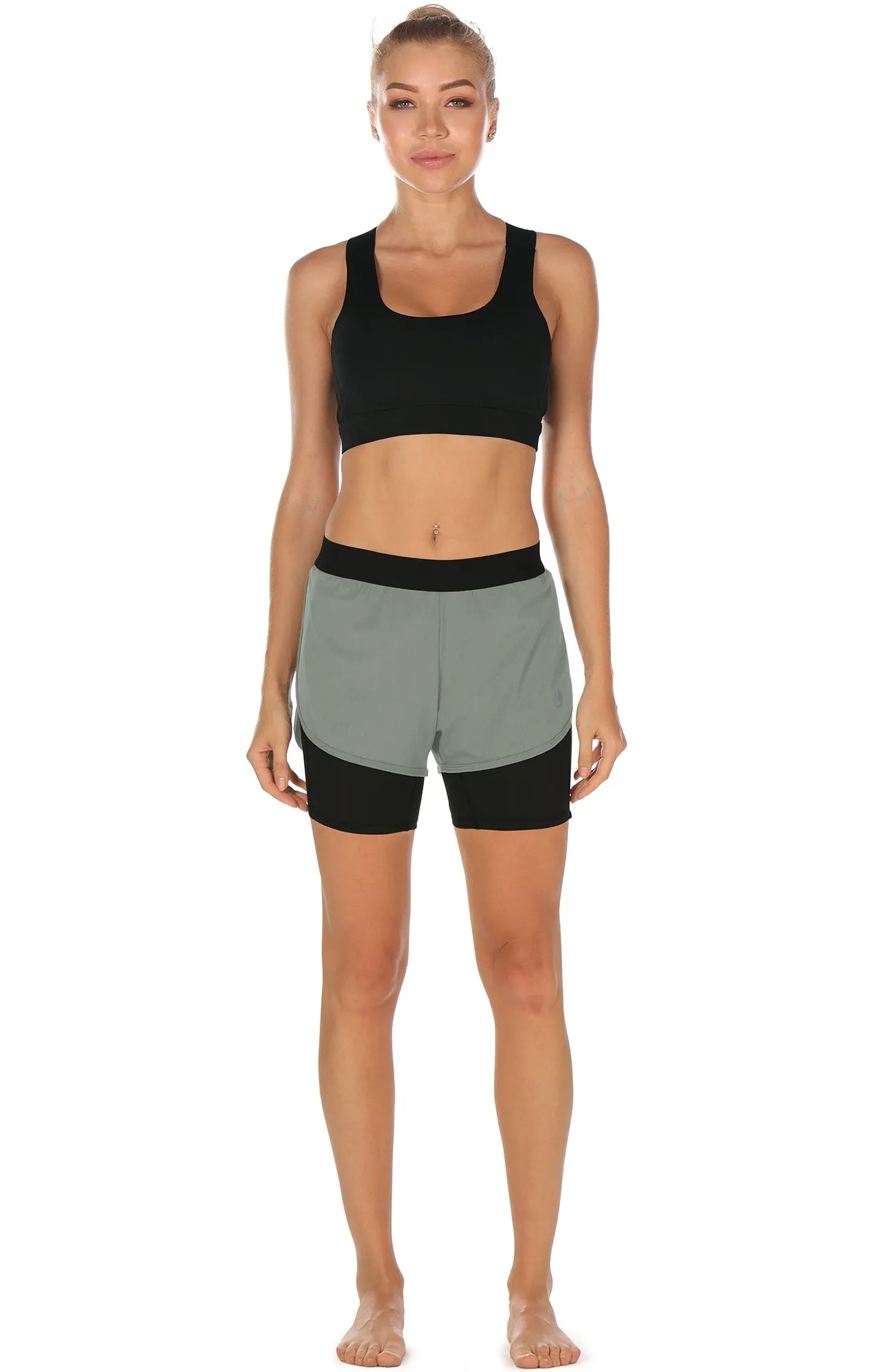 icyzone Workout Running Shorts with Pockets - Women's Gym Exercise Athletic Yoga Shorts 2-in-1