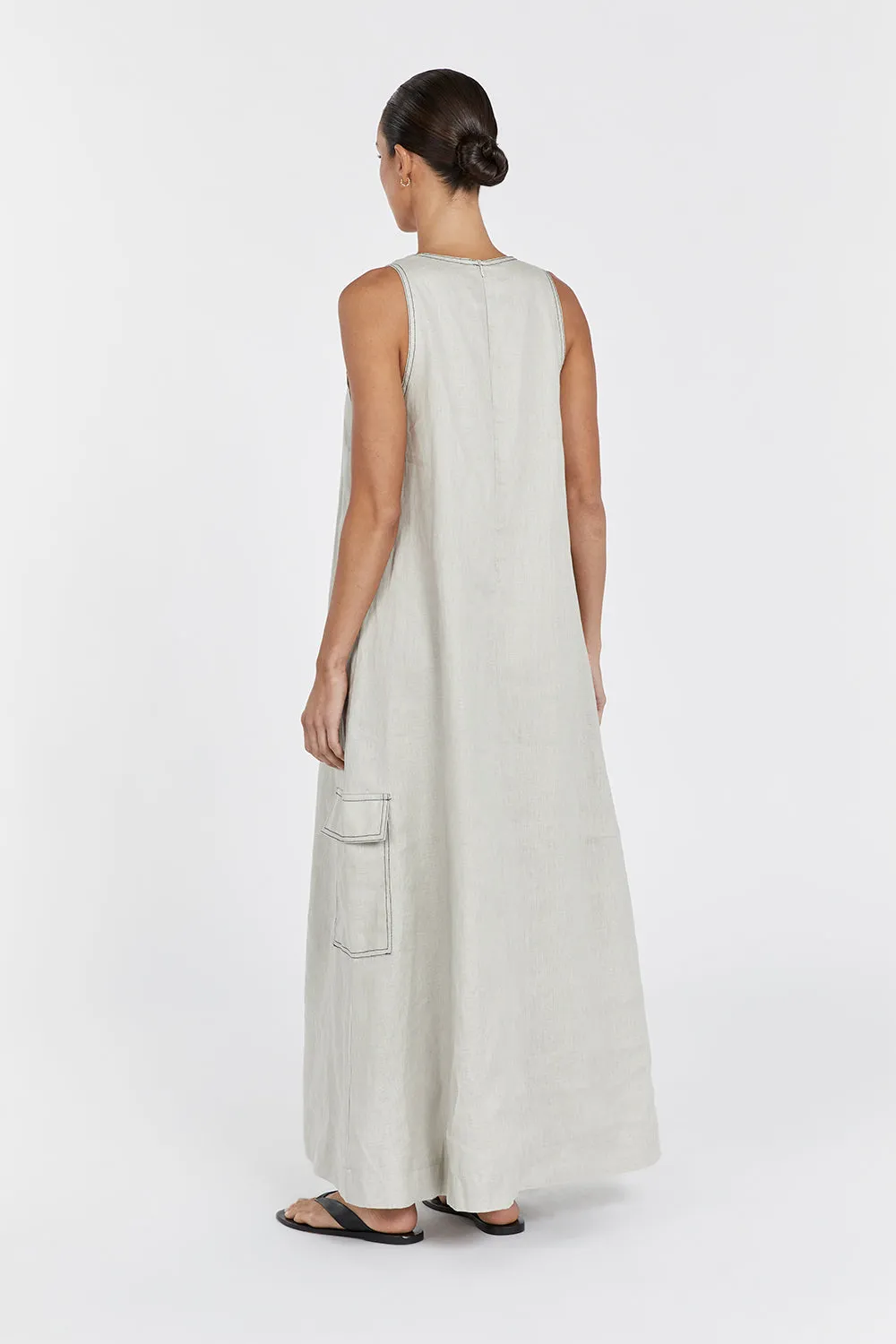 LAURENT CHALK CARGO LINEN MIDI DRESS