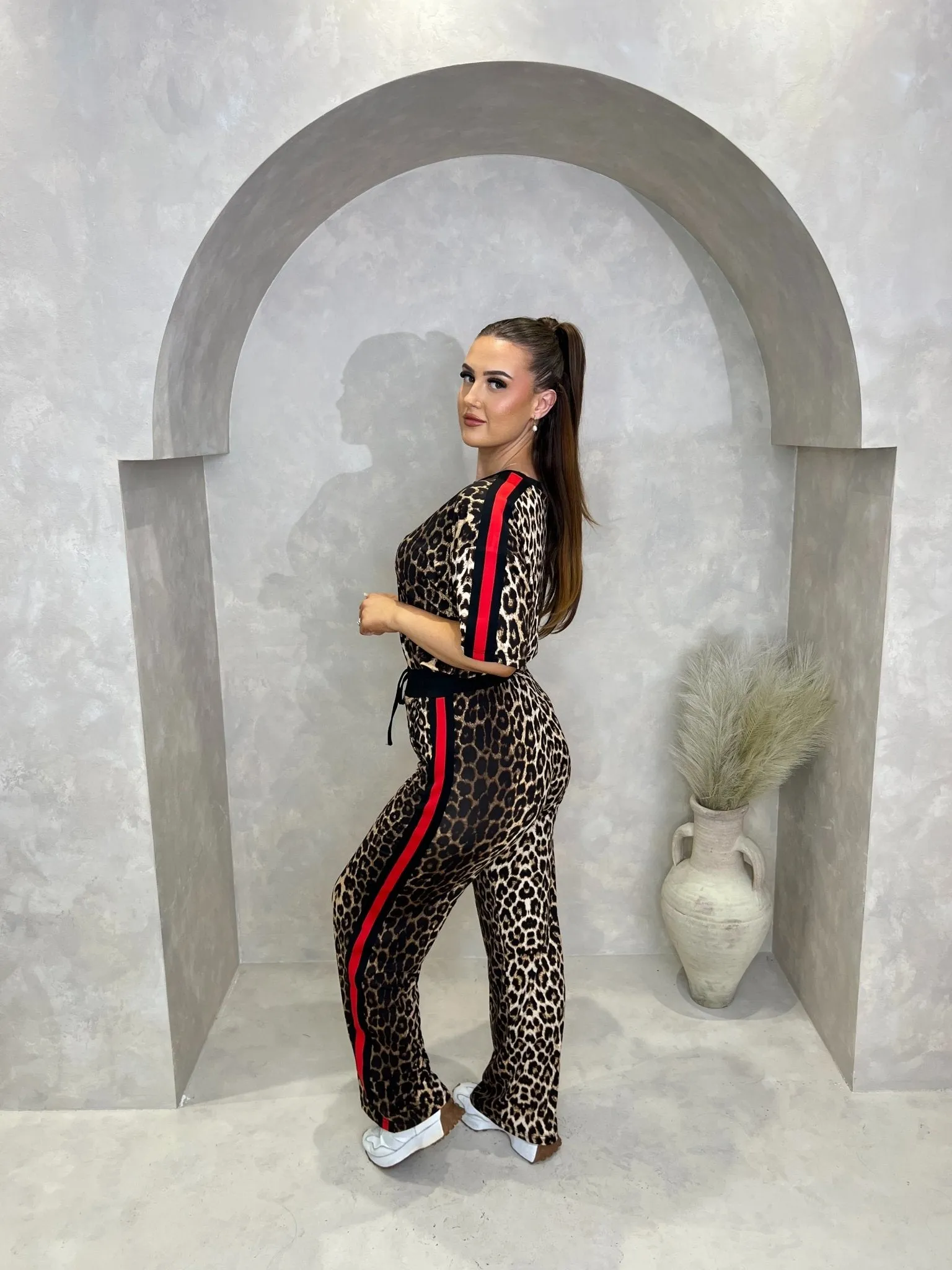 Leopard Red/Black Side Stripe Trouser Set