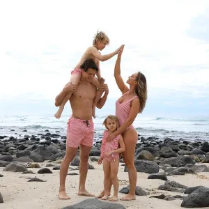 Matching Swimwear, Men's Board Shorts, Red and White Classic Stripe