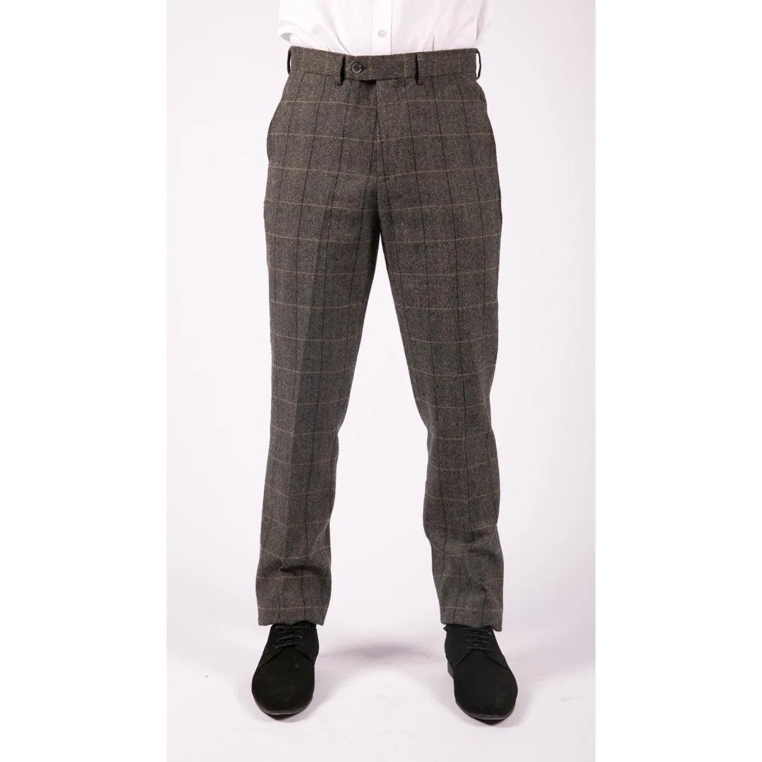 Mens Herringbone Tweed Vintage Retro Check Wool Trousers Blinders Classic