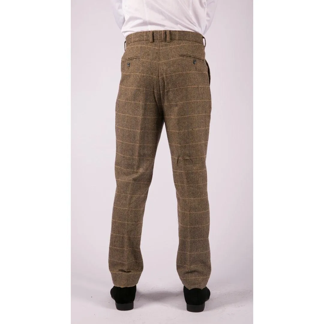 Mens Herringbone Tweed Vintage Retro Check Wool Trousers Blinders Classic