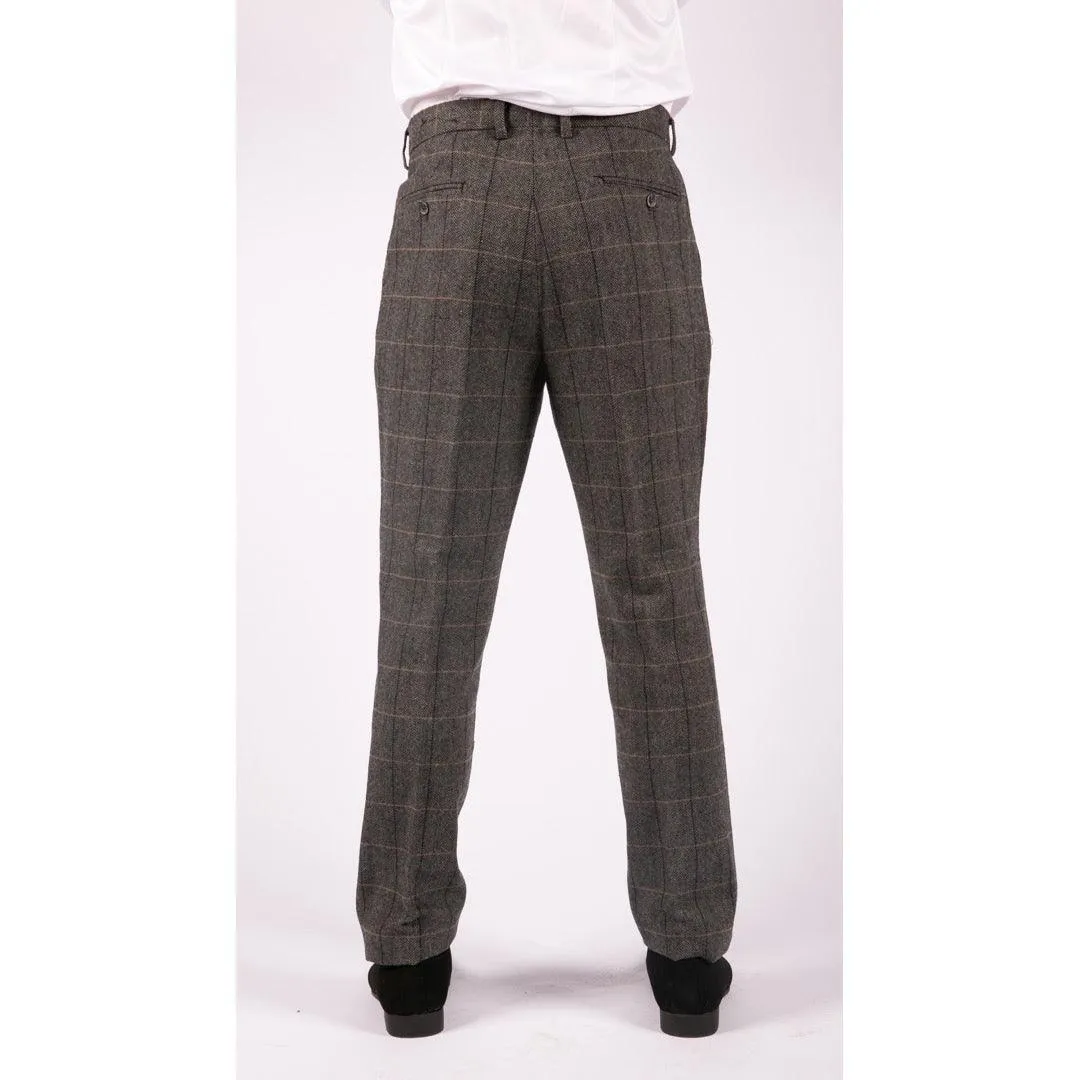 Mens Herringbone Tweed Vintage Retro Check Wool Trousers Blinders Classic