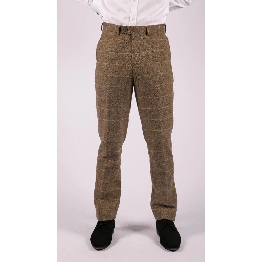 Mens Herringbone Tweed Vintage Retro Check Wool Trousers Blinders Classic