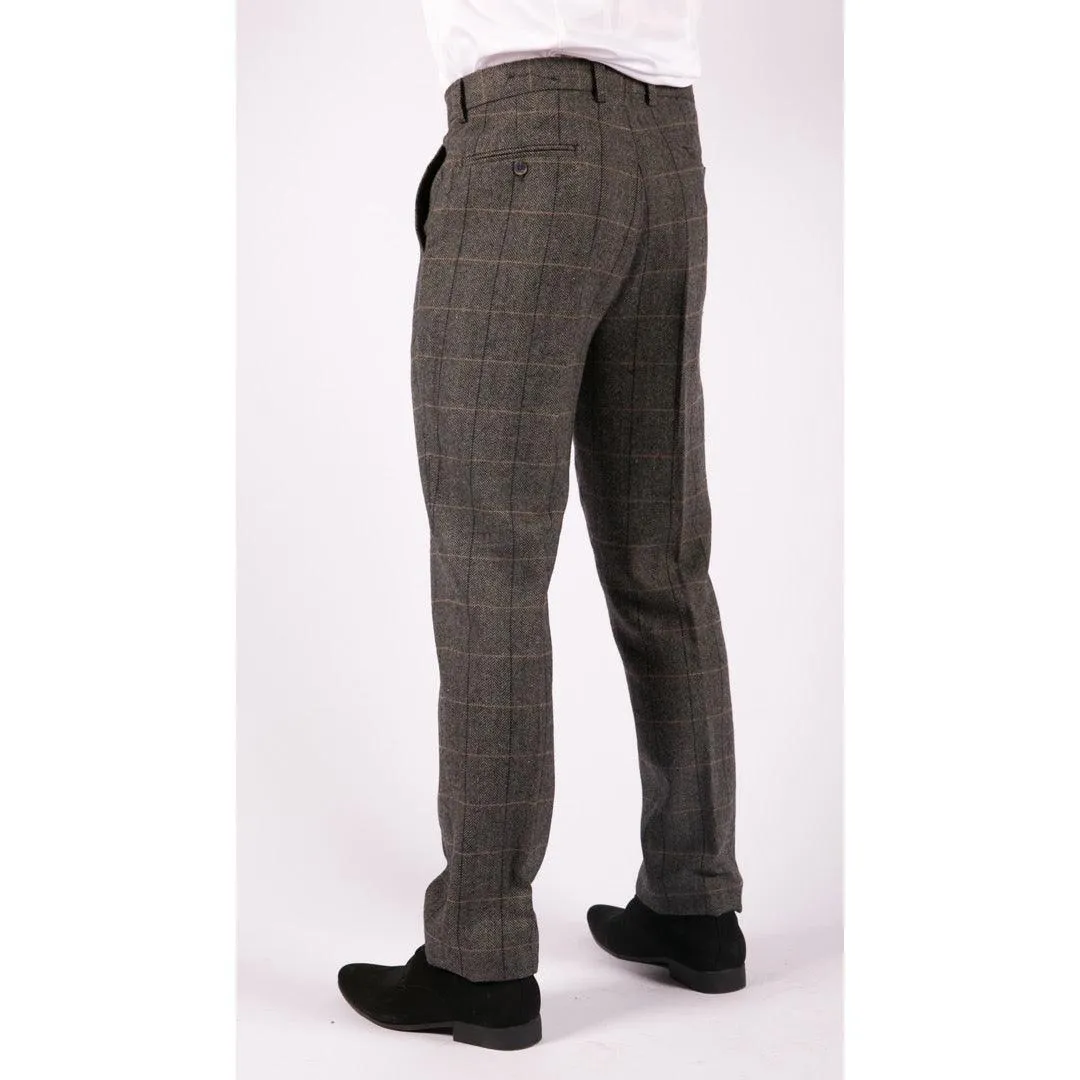 Mens Herringbone Tweed Vintage Retro Check Wool Trousers Blinders Classic